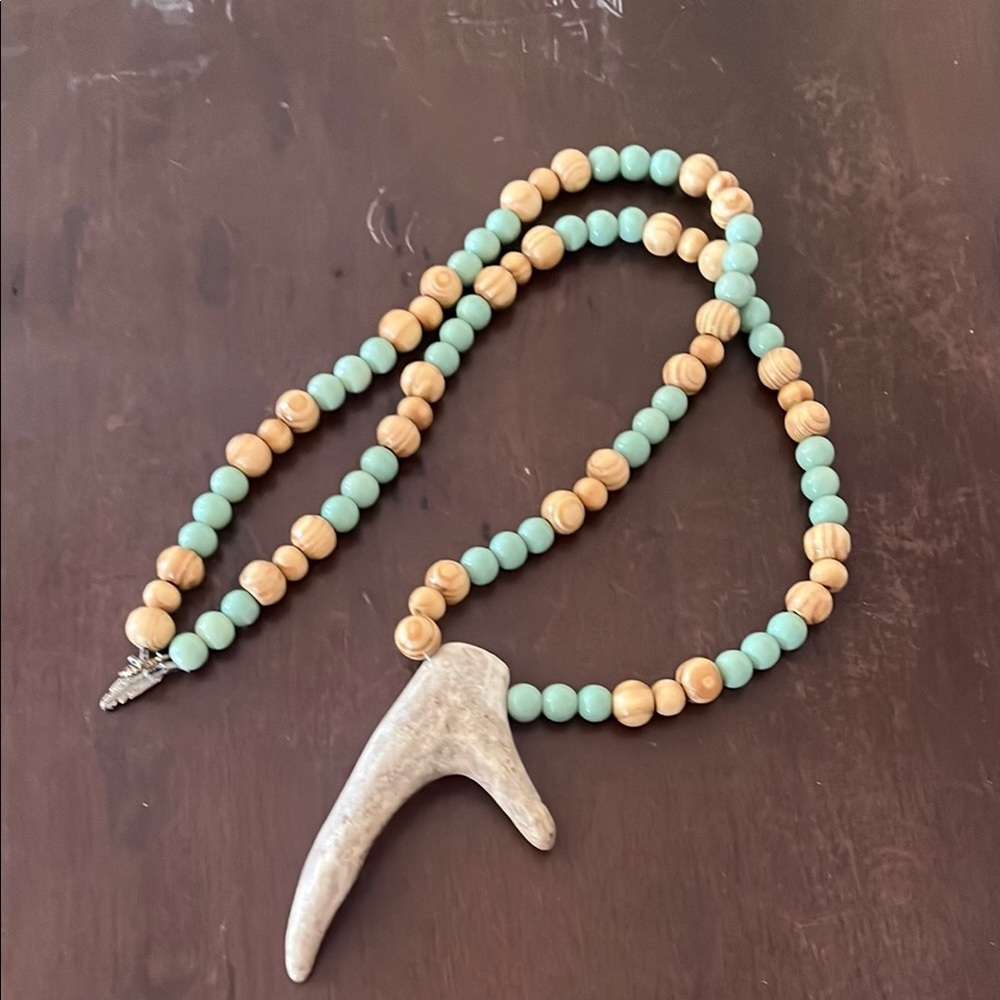 Handmade beaded antler necklace